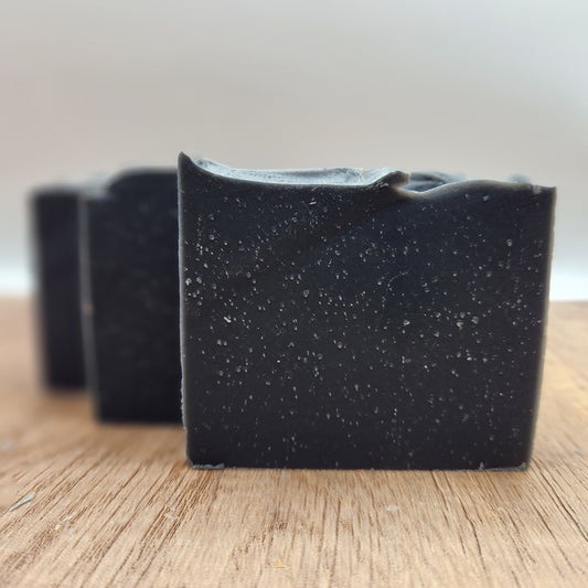 Front view ofActivated Charcoal Tea Tree and Peppermint Goat Milk Soap